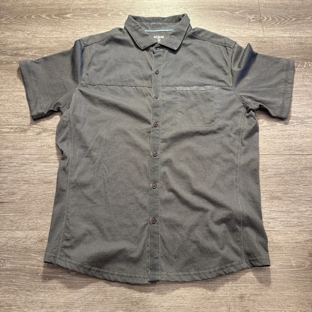 KUHL Shirt Mens M Gray Organic Cotton Wildfibre Hiking Outdoor Gorpcore Logo